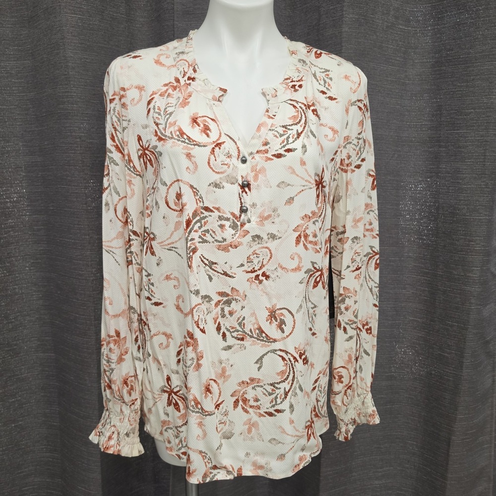 Tribal Jeans Paisley Blouse NWT Womens Med Rust Cream Peach Khaki BOHO